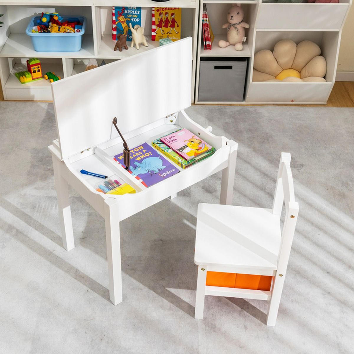 KINDERTISCH‑SET aus Massivholz weiß(2-tlg) - Weiß, Holz (59/55/40cm) - COSTWAY