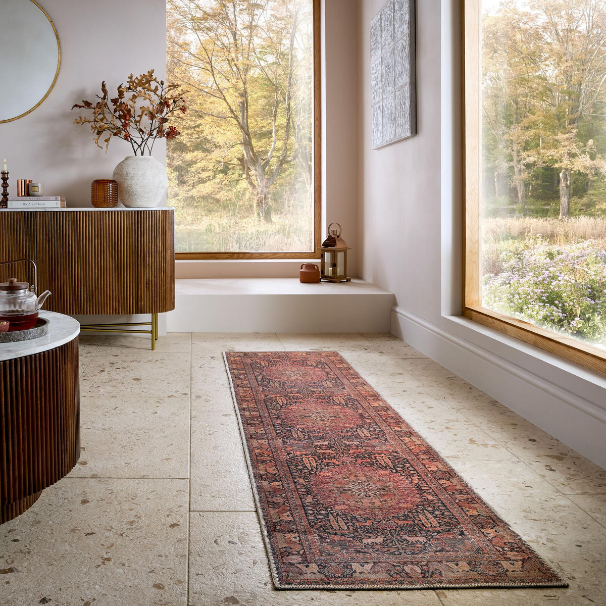 TEPPICH waschbar Medallion Muster, Orientalisch, Wohnzimmer schmutzabweisend Rot Läufer 60x230 - Rot, Textil (60/230cm) - KADIMA DESIGN