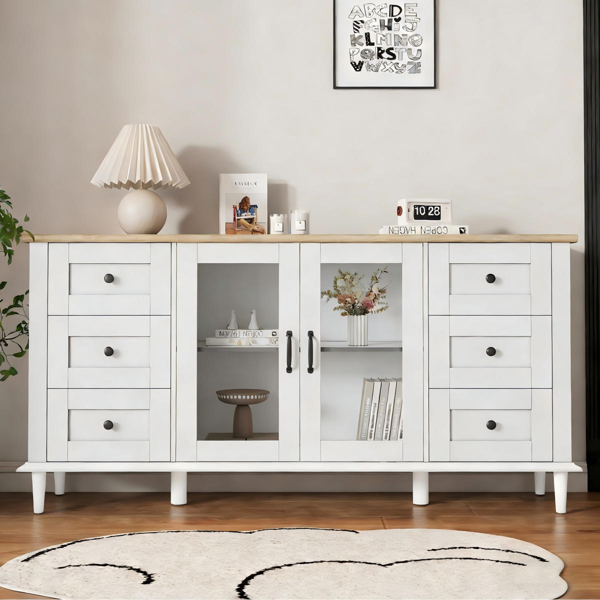 SIDEBOARD 150/40/75 cm Weiß und Holzton aus MDF mit LED-Beleuchtung - Weiß, Holzwerkstoff (40/75/150cm) - OKMYHOME