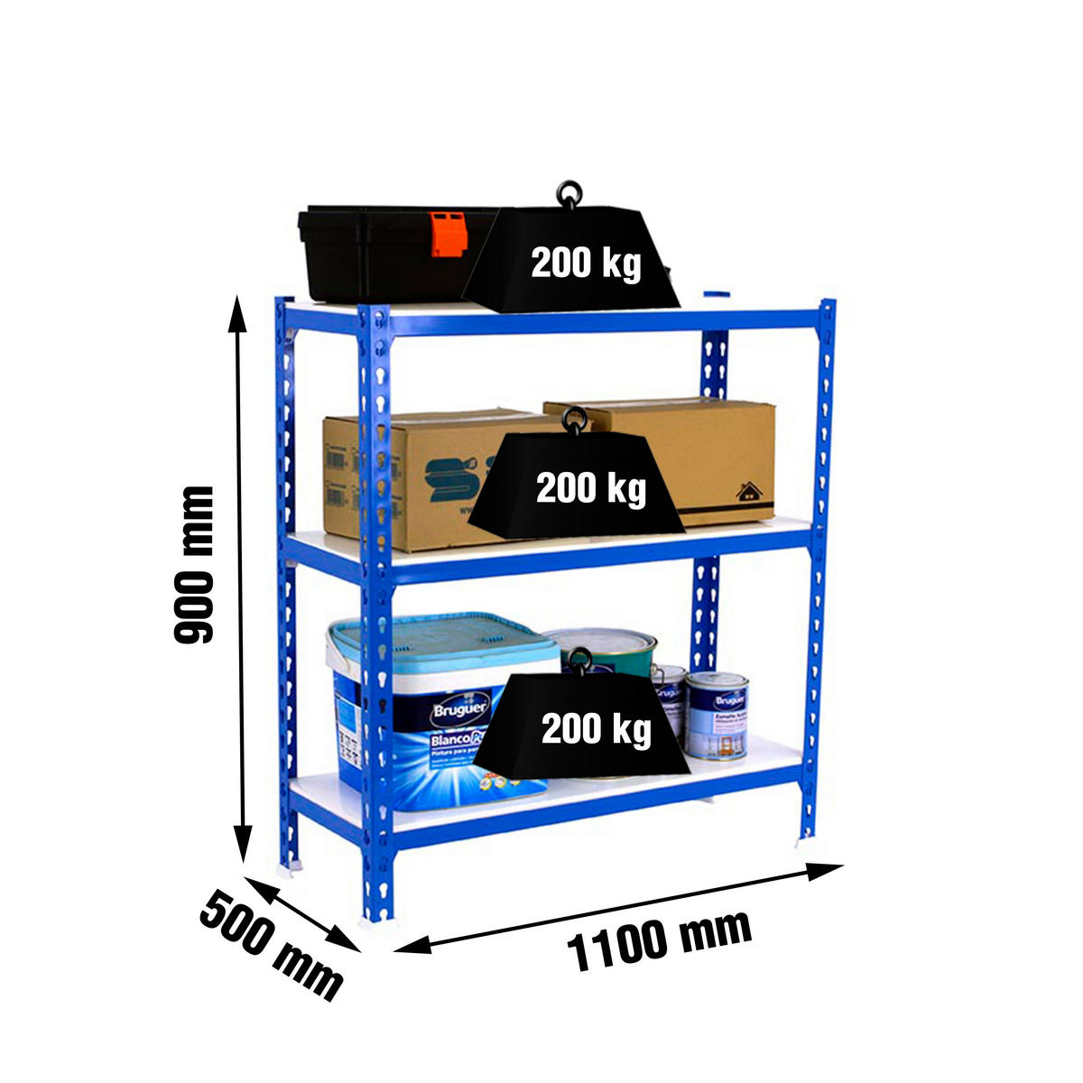 SCHWERLASTREGAL Baby Metal Shark HxBxT 90 x 110 x 50 cm Fachlast 200 kg Blau-Weiß - Blau, Metall (110/90/50cm) - PROREGAL