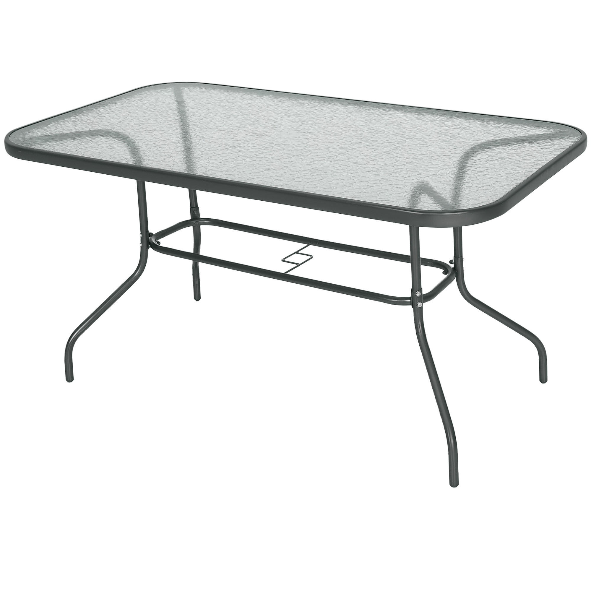 GARTENTISCH DE-14073 rechteckig 140x80 cm, mit Schirmhalterung Grau - Grau, Metall (140/80/70cm) - ComfortXL