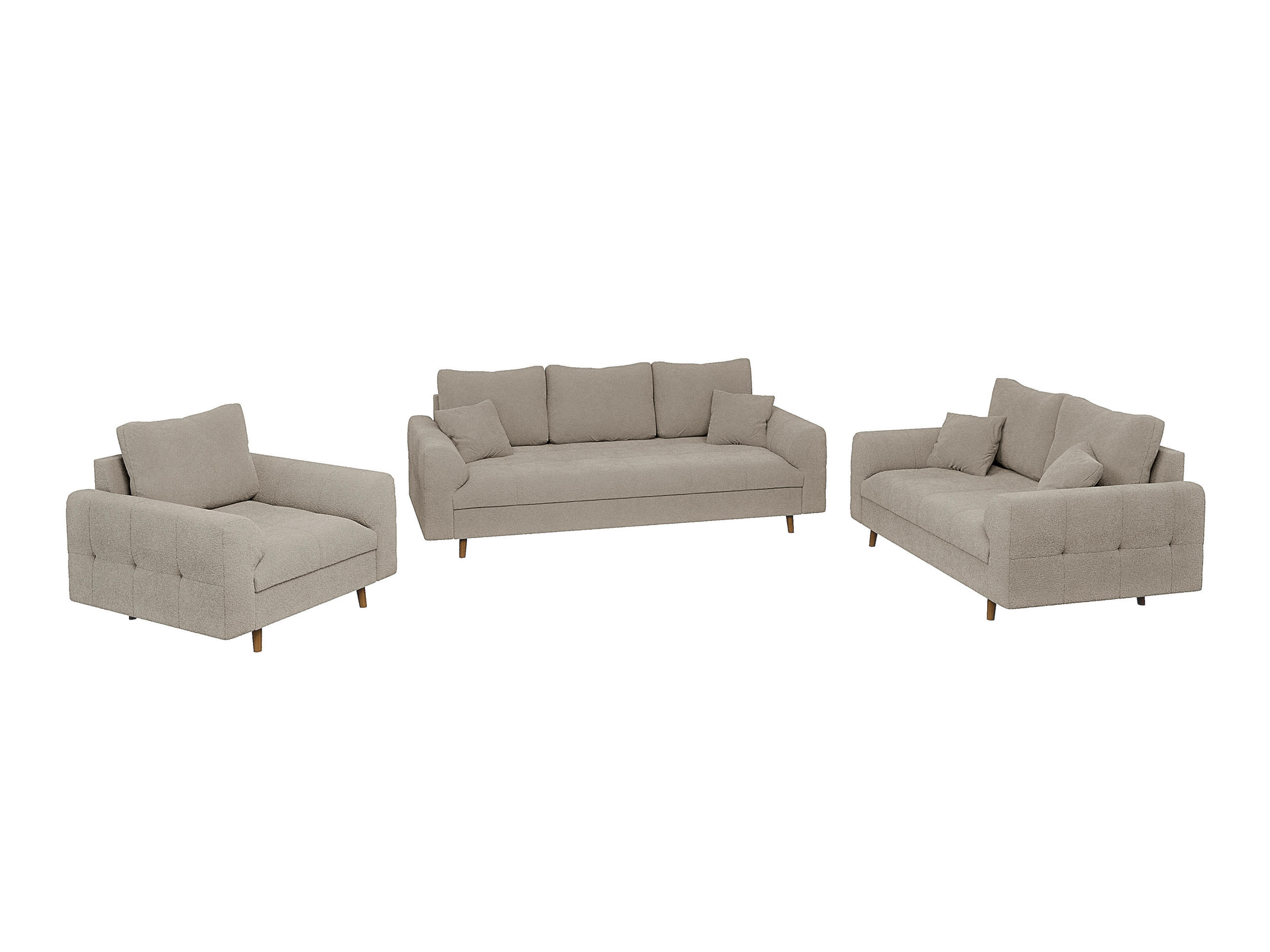 SITZGARNITUR 3+2+1 Henrik Beige Boucle - Beige/Schwarz, Holz/Textil (210/81/93cm) - S-Style Möbel