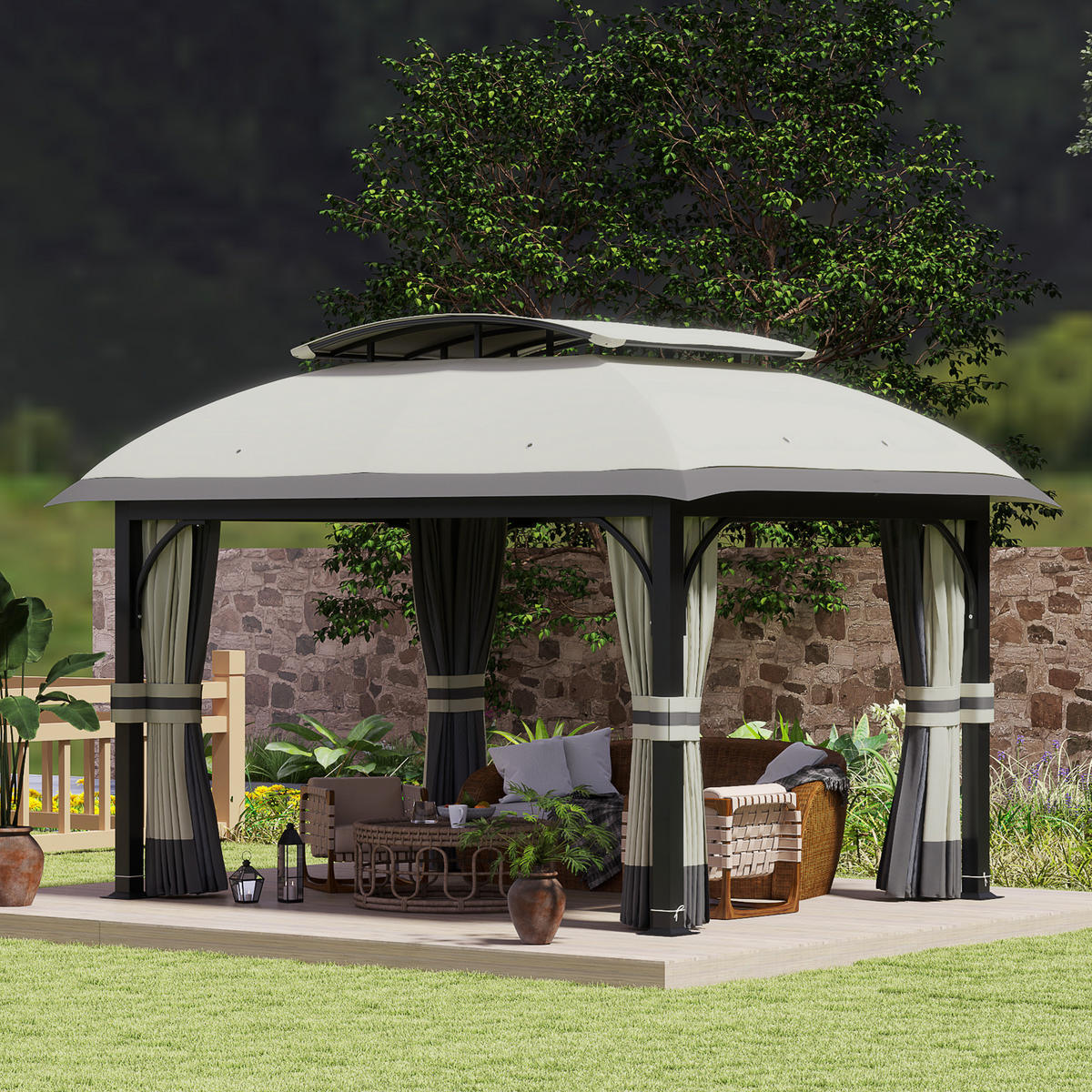 PAVILLON mit Doppeldach - Hellgrau, Metall (330/294/395cm) - Outsunny
