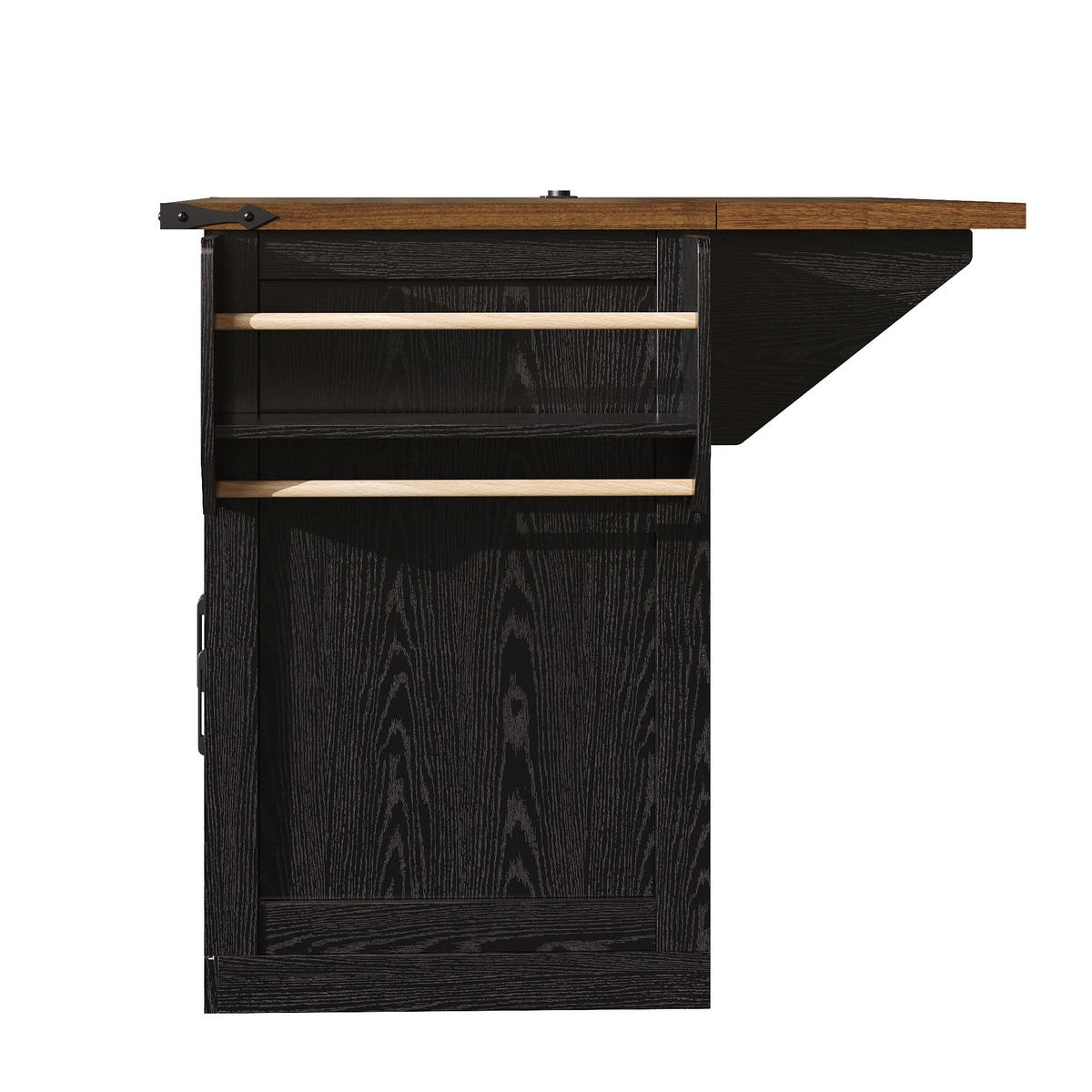 SERVIERWAGEN DE-41164 120,2/45,3-75/91,5 cm mit Stromanschluss Schwarz - Schwarz, Holzwerkstoff (120.2/91.5/45.3cm) - ComfortXL