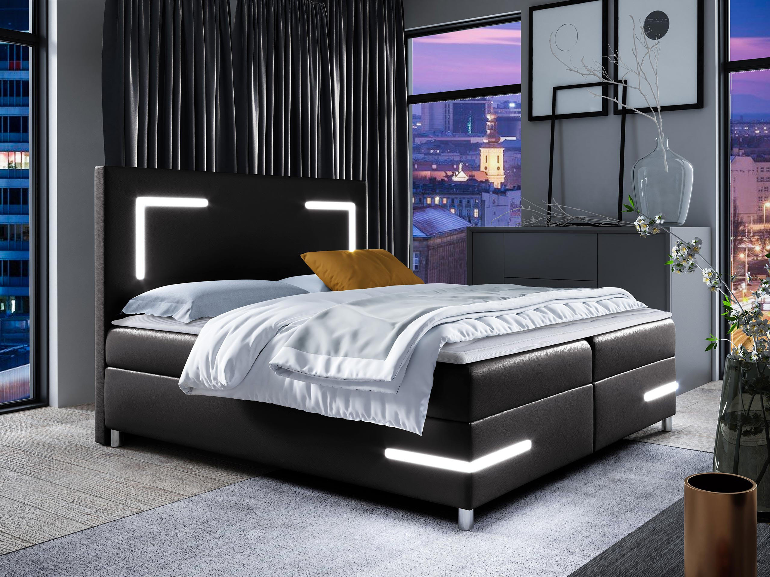 BOXBETT Delos LED - Schwarz, Holz (160/200cm) - MIRJAN24