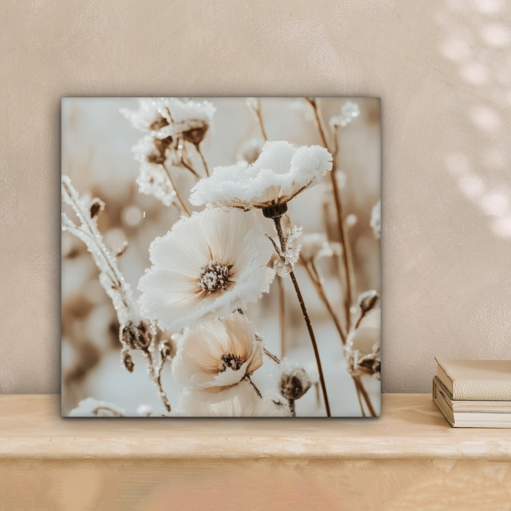 LEINWANDBILD Blumen - Winter - Weiß - Schnee - Beige 20x20 cm - Creme, Textil (20/20cm) - MuchoWow
