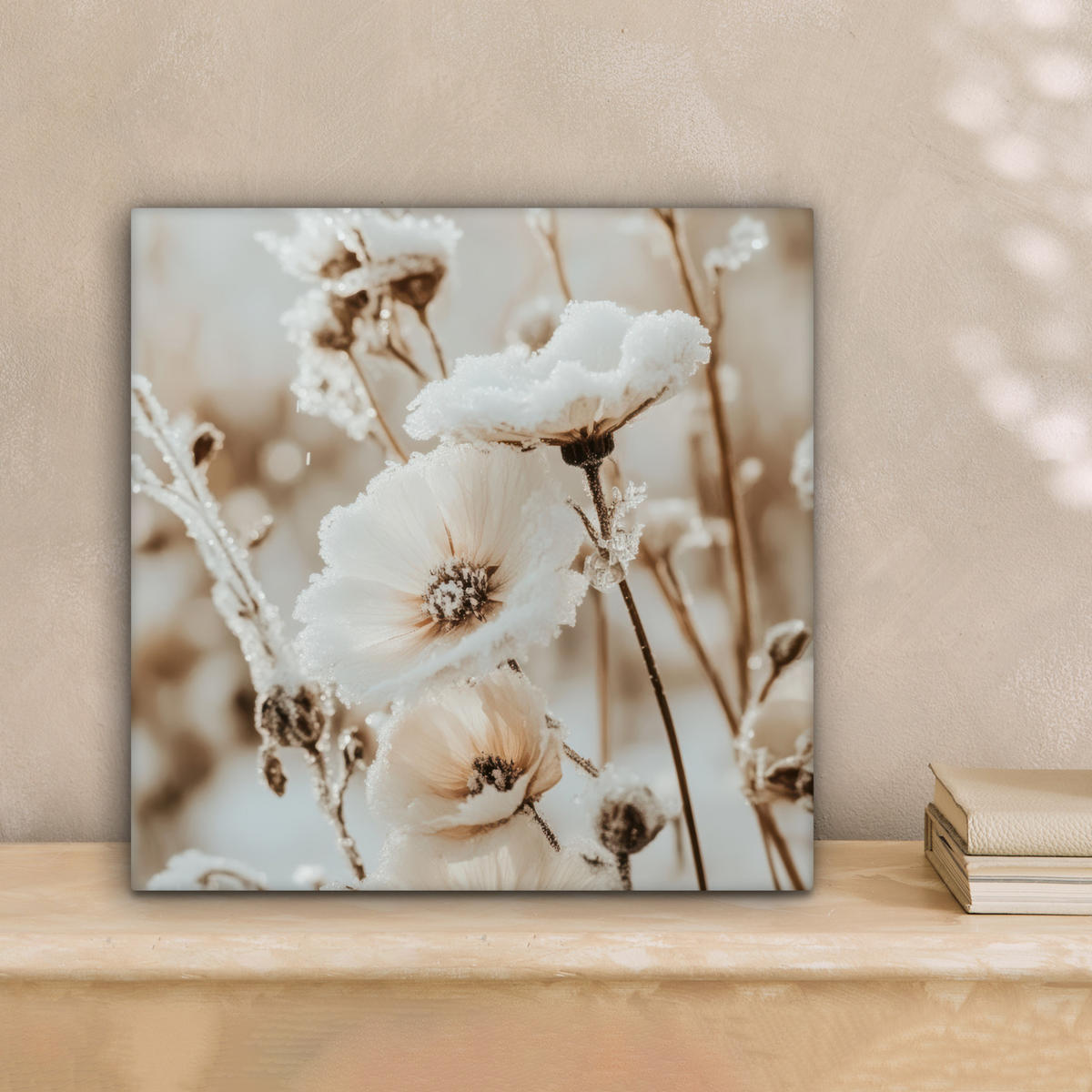 LEINWANDBILD Blumen - Winter - Weiß - Schnee - Beige 20x20 cm - Creme, Textil (20/20cm) - MuchoWow