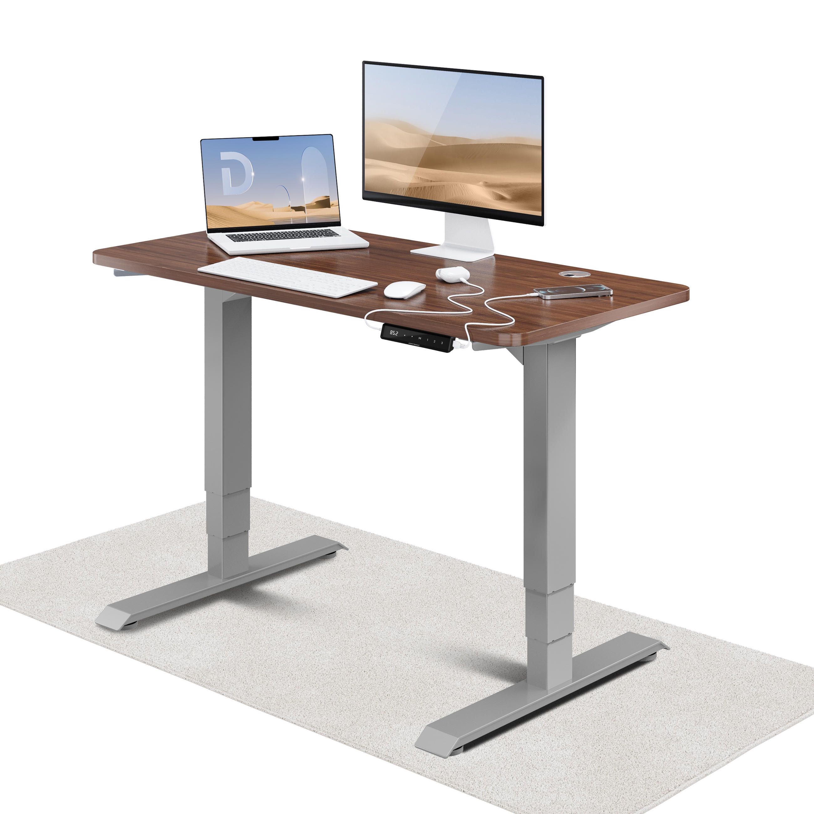 SCHREIBTISCH Elektrisch Höhenverstellbarer HomePro 120x60cm Grau/Walnuss mit Memory-Funktion, Anti-Kollisions Technologie - Walnussfarben/Grau, Holzwerkstoff (60/120/62cm) - Desktronic