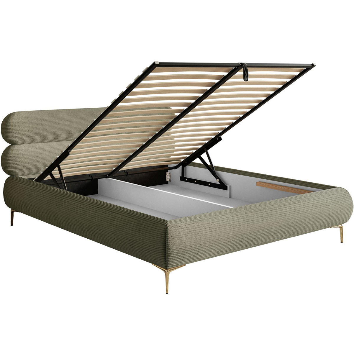 POLSTERBETT Roule Cord Olivgrün 160x200 cm - Goldfarben/Olivgrün, Textil/Metall (160/200cm) - Selsey