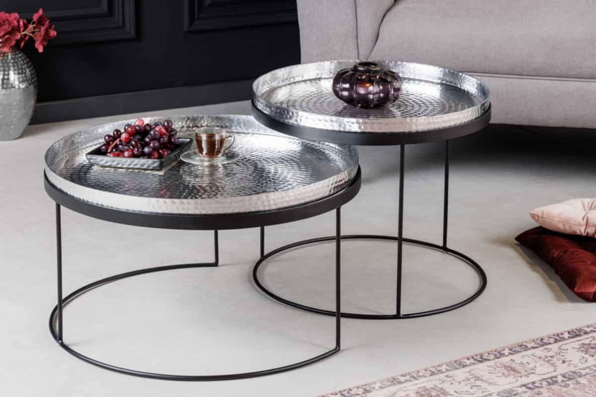 COUCHTISCH 2er Set ELEMENTS Eisen rund Schwarz | Silber 57cm - Silberfarben/Schwarz, Metall (57/57/32cm) - riess-ambiente