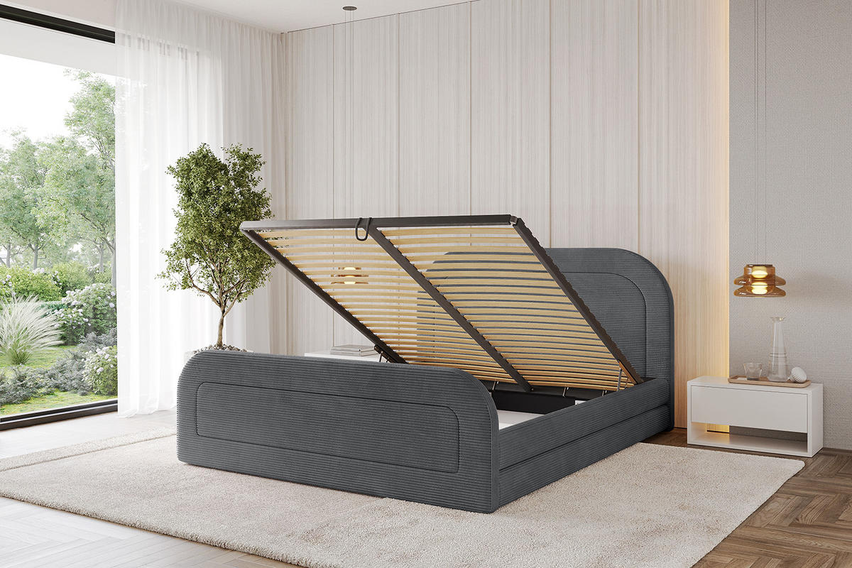 POLSTERBETT mit Bettkasten, Fußteil und Lattenrost, Boxbett mit Matratze H3/H4 - LERIS-Z 120x200 Dunkelgrau - Anthrazit, Holzwerkstoff/Textil (120/200cm) - ALTDECOR