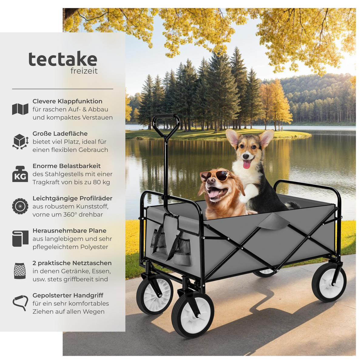 BOLLERWAGEN , Belastbarkeit 80 kg, grau - Grau, Textil (53.5/117/95cm) - tectake