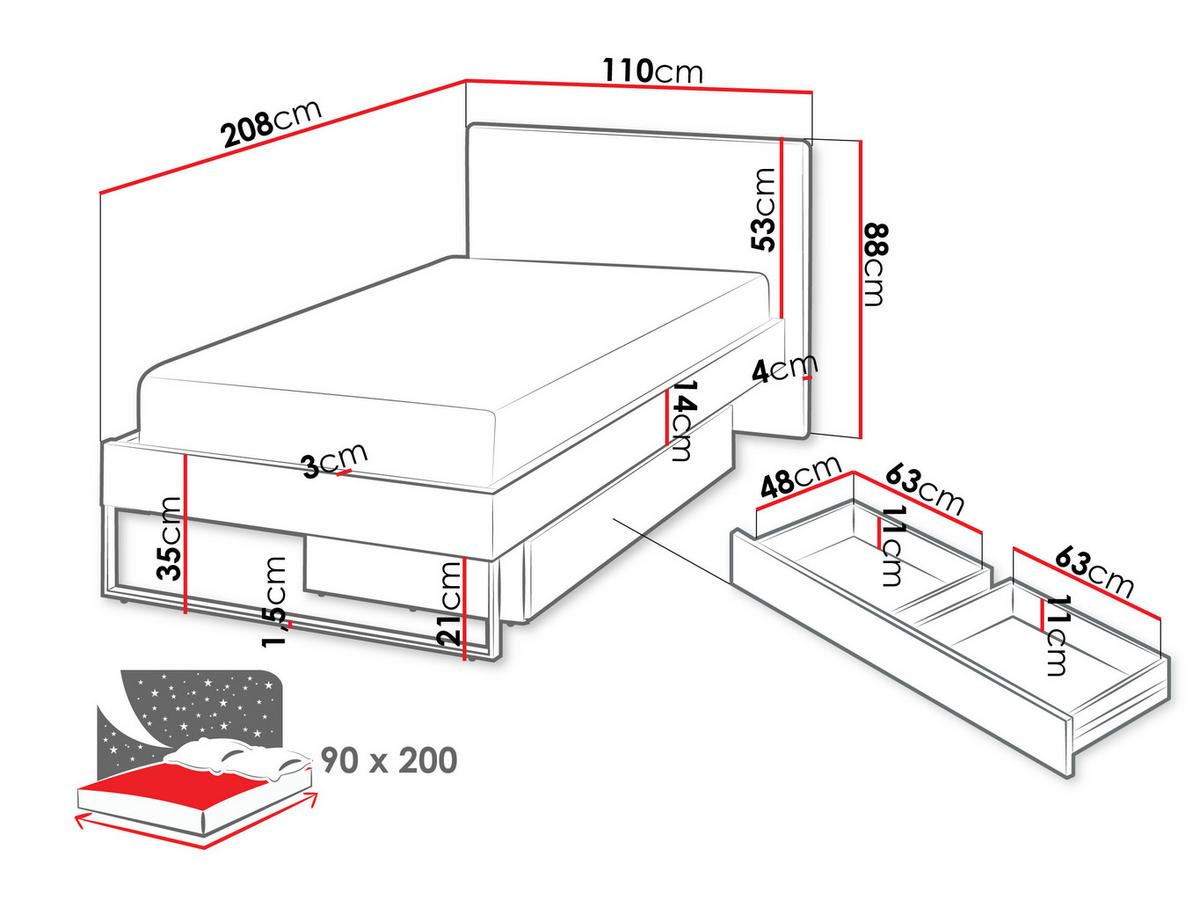 JUGENDBETT Sigma 90x200 SG14 - Kaschmir/Trüffeleichefarben, Holzwerkstoff/Metall (90/200cm) - MIRJAN24