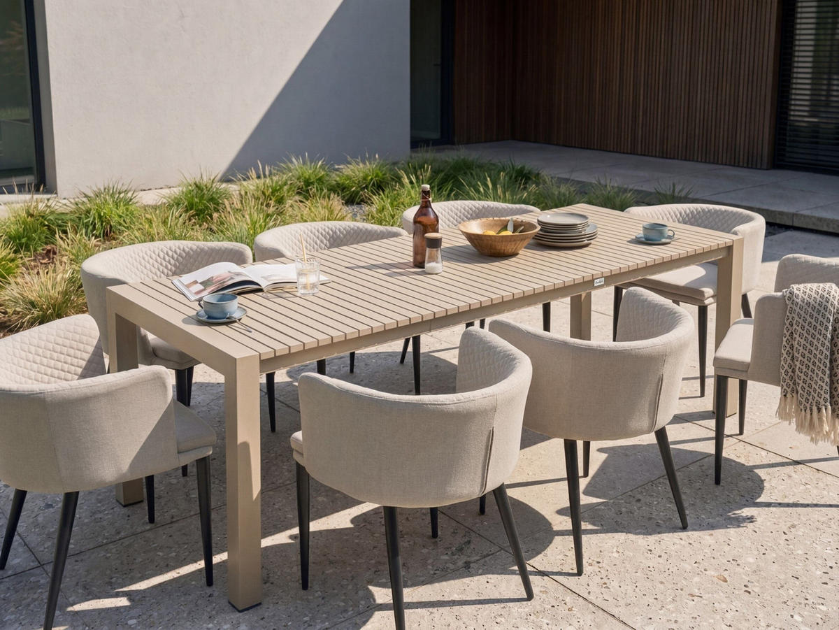 AUSZIEHBARER-GARTENTISCH 160/220 cm 90 cm Sandbeige Ardesio - Sandfarben, Metall (160/90/75cm) - Beliani
