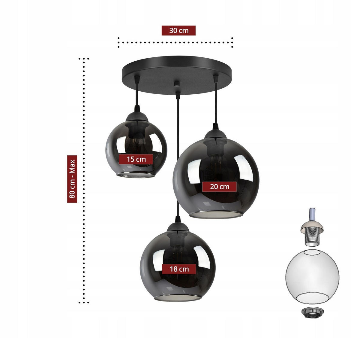 PENDELLEUCHTE HAGEN - Transparent/Anthrazit, Glas/Metall (45/45/80cm) - kiki design