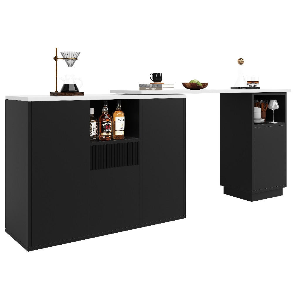 KÜCHENINSEL BARTISCH DREHBAR mit Stauraum Schwarz Marmor-Optik 210/30/100,9 cm - Schwarz, Kunststoff (30/100.9/210cm) - Rolipo