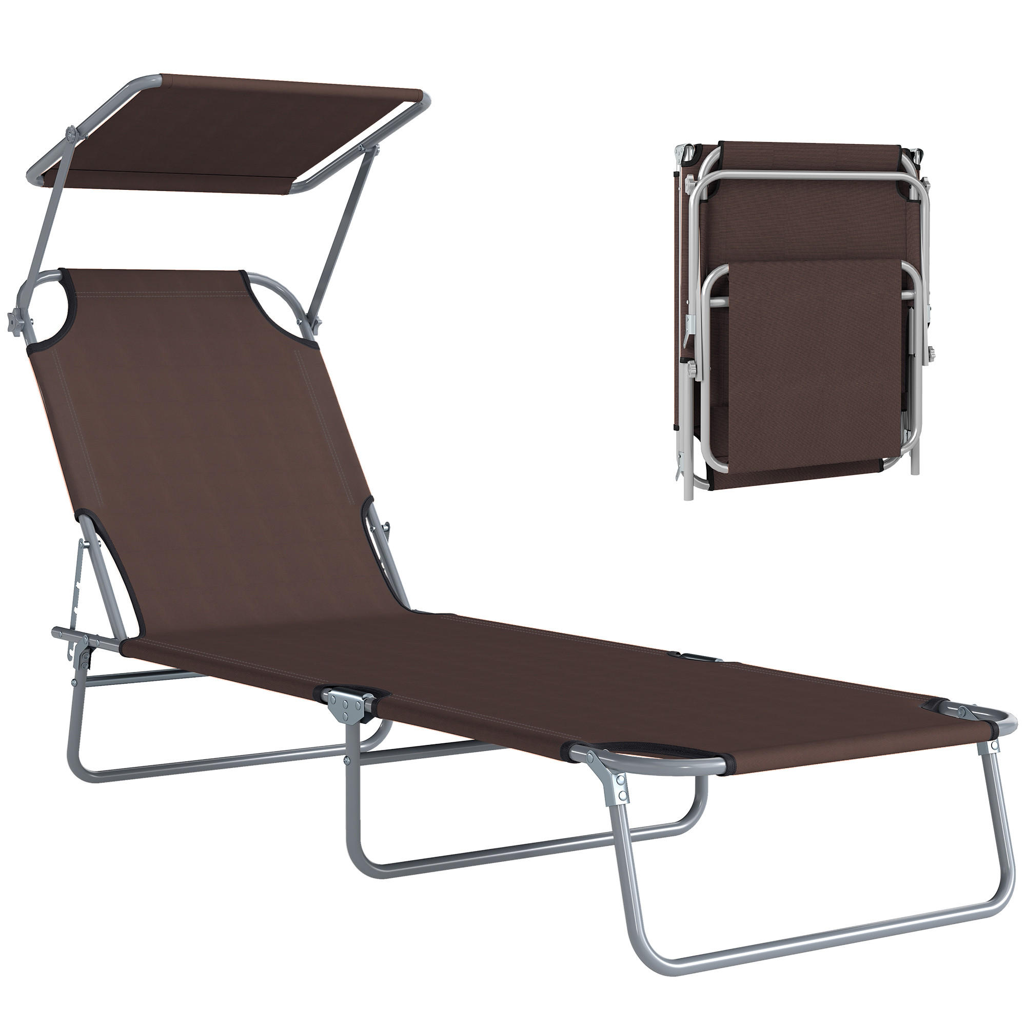 SONNENLIEGE Sonnenliege mit mehrfach verstellbarer Rückenlehne und verstellbarem Sonnenschutz,187x58x36cm,braun - Braun, Metall (58/36/187cm) - Vallsero