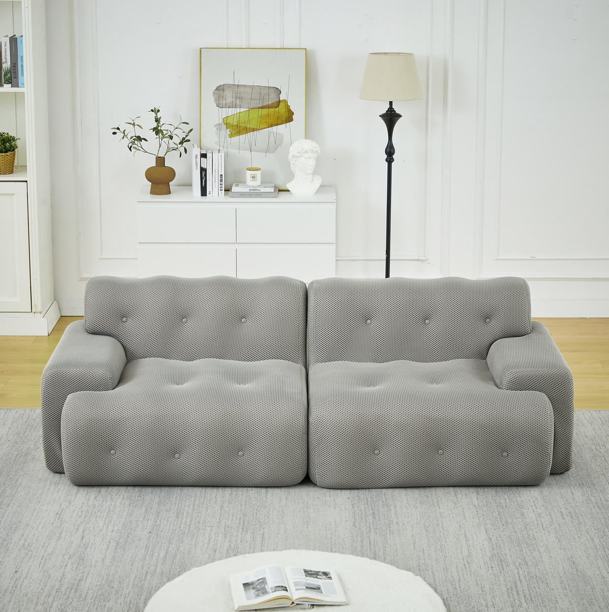 SOFA 2-Sitzer 224 x 104 x 66 cm Stoff Grau - Hellgrau, Holzwerkstoff (104/66/224cm) - Meubliv