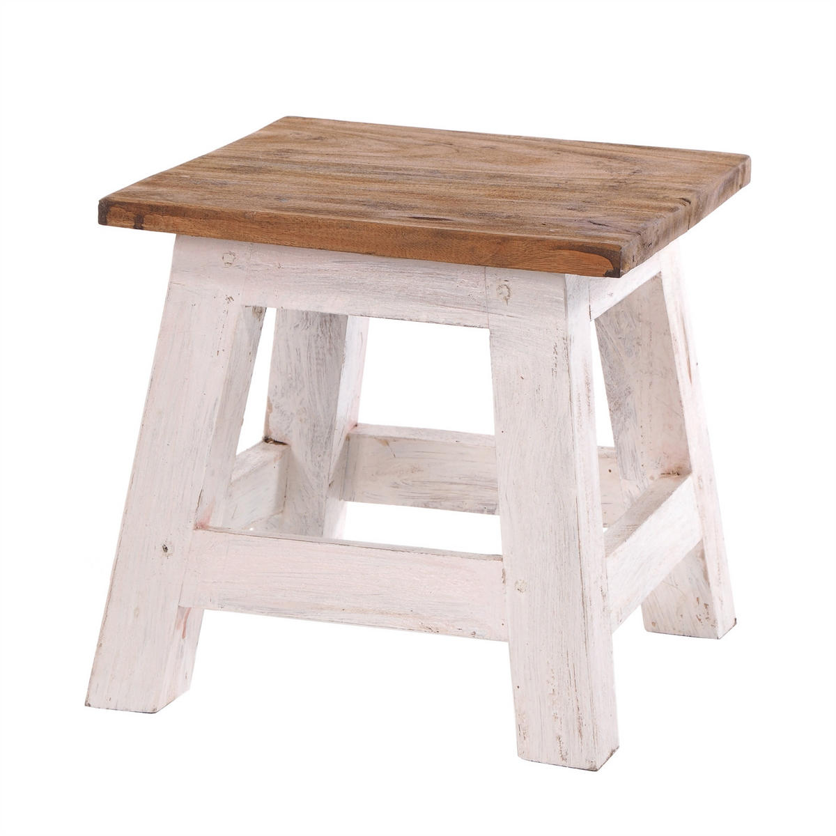 FUSSHOCKER PALO Mahagoni Recyclingholz 05 weiß-natur - Multicolor, Holz (26/27/26cm) - DESIGN DELIGHTS