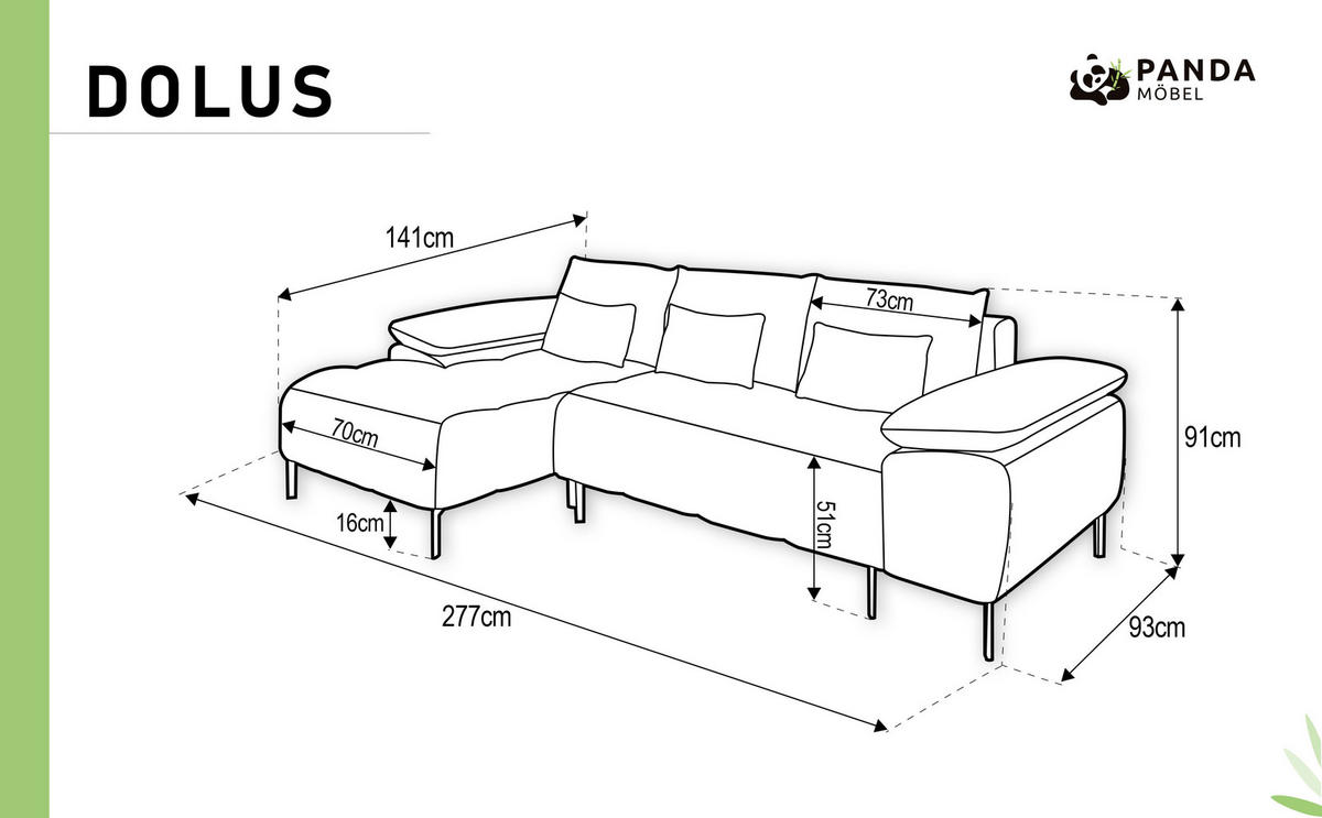 ECKSCHLAFSOFA 4-Sitzer DOLUS – Modernes Ecksofa mit Schlaffunktion Links montierbar , Creme - Creme, Holz (141/277cm) - Panda Möbel