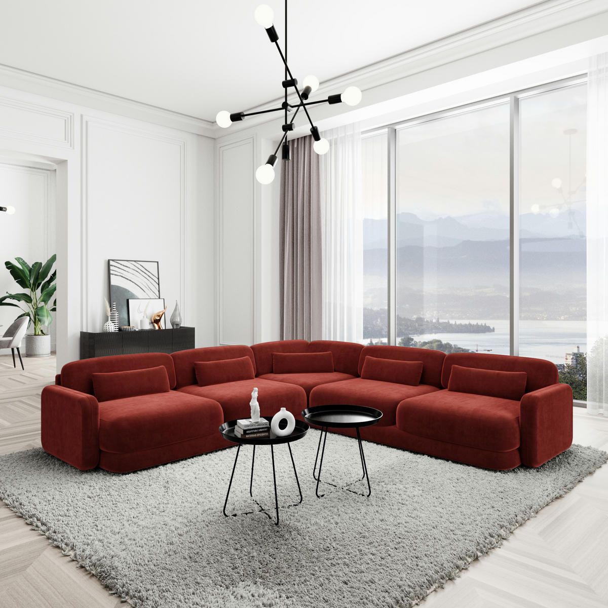 ECKSOFA Valencia L Form Samtstoff Rot - Rot, Textil (229/229cm) - Sofa Dreams