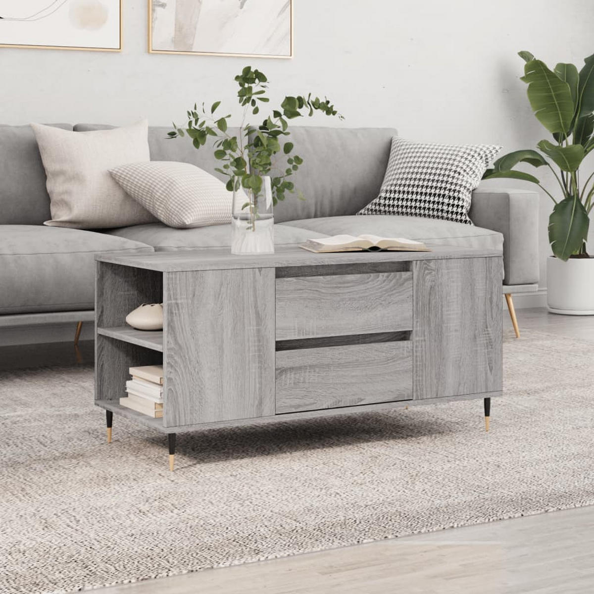 COUCHTISCH Grau Sonoma 102x44,5x50 cm Holzwerkstoff - Grau, Holzwerkstoff (102/102/50cm) - furnicato