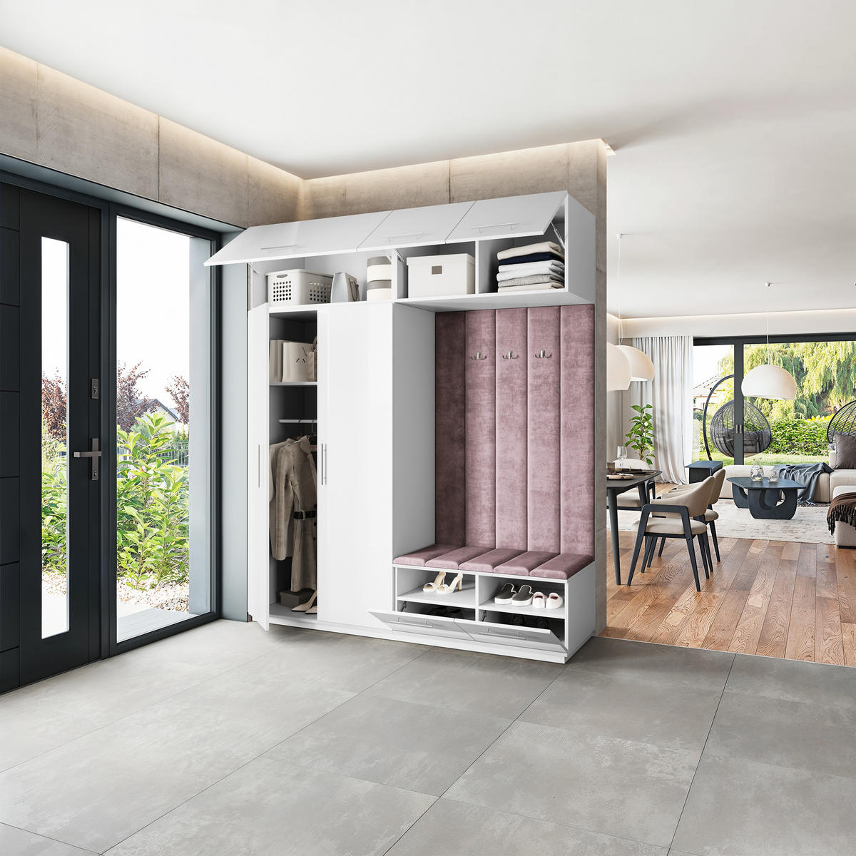 GARDEROBENSCHRANK REMA 200/240/60 cm Modern Garderobe-Set Weiß - Lila/Weiß, Holzwerkstoff (200/240/60cm) - MASSENO