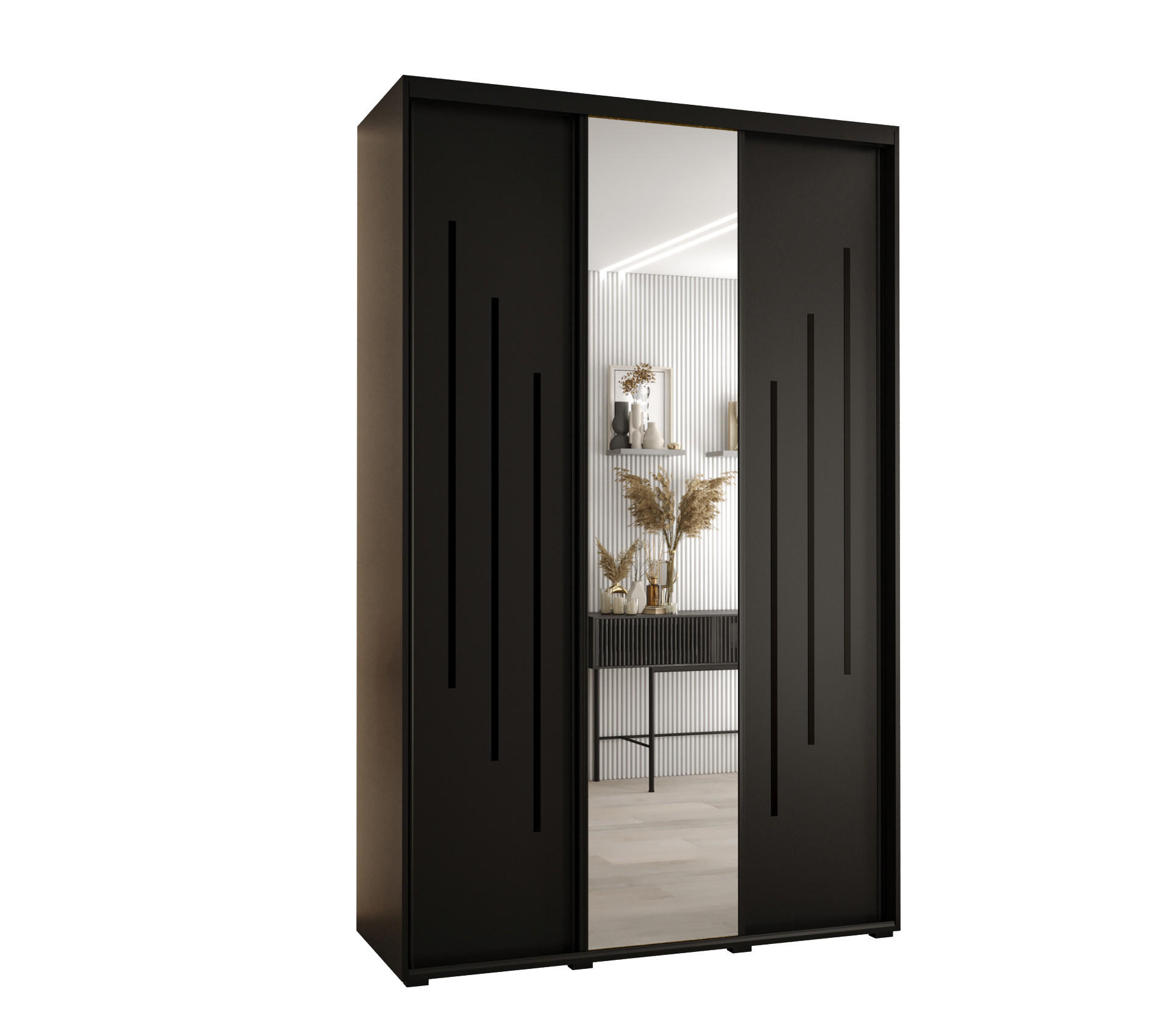Abiks Möbel SCHWEBETÜRENSCHRANK Schwarz, Schwarz, Schwarz 150cm × 60cm × 235cm