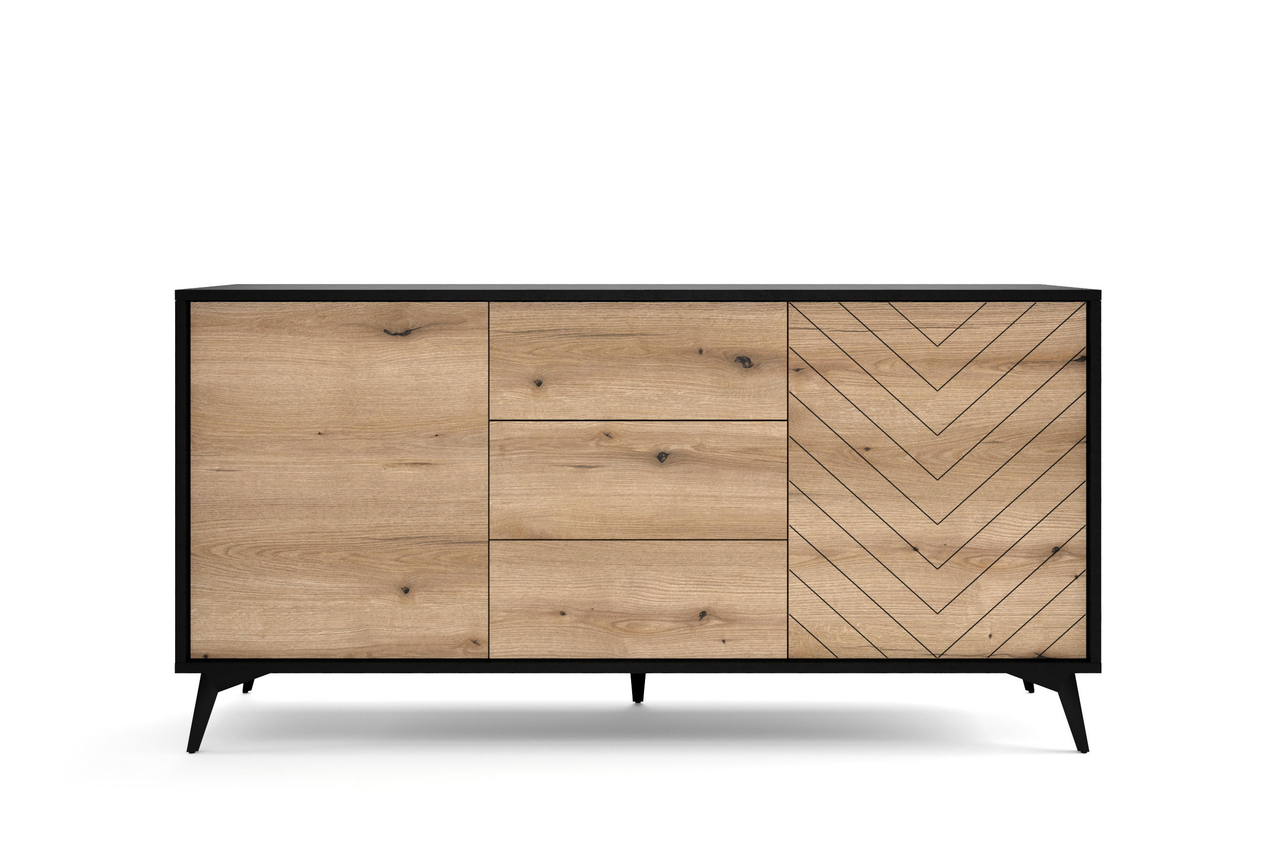 KOMMODE Diamond Eiche Evoke - Eichefarben/Schwarz, Holzwerkstoff (154/77/39cm) - Bettso