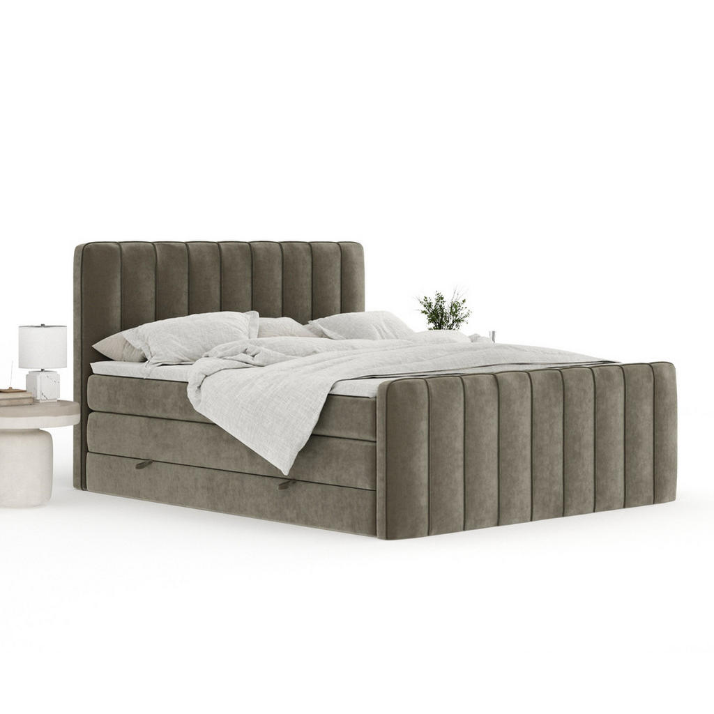 Thumbnail - Maison de Reve Boxspringbett, Taupe, Textil, Buche, Kiefer, H3 + H4, 7-Zonen, Höhe ca. 40 cm, 160x200 cm, Handmade in Eu...