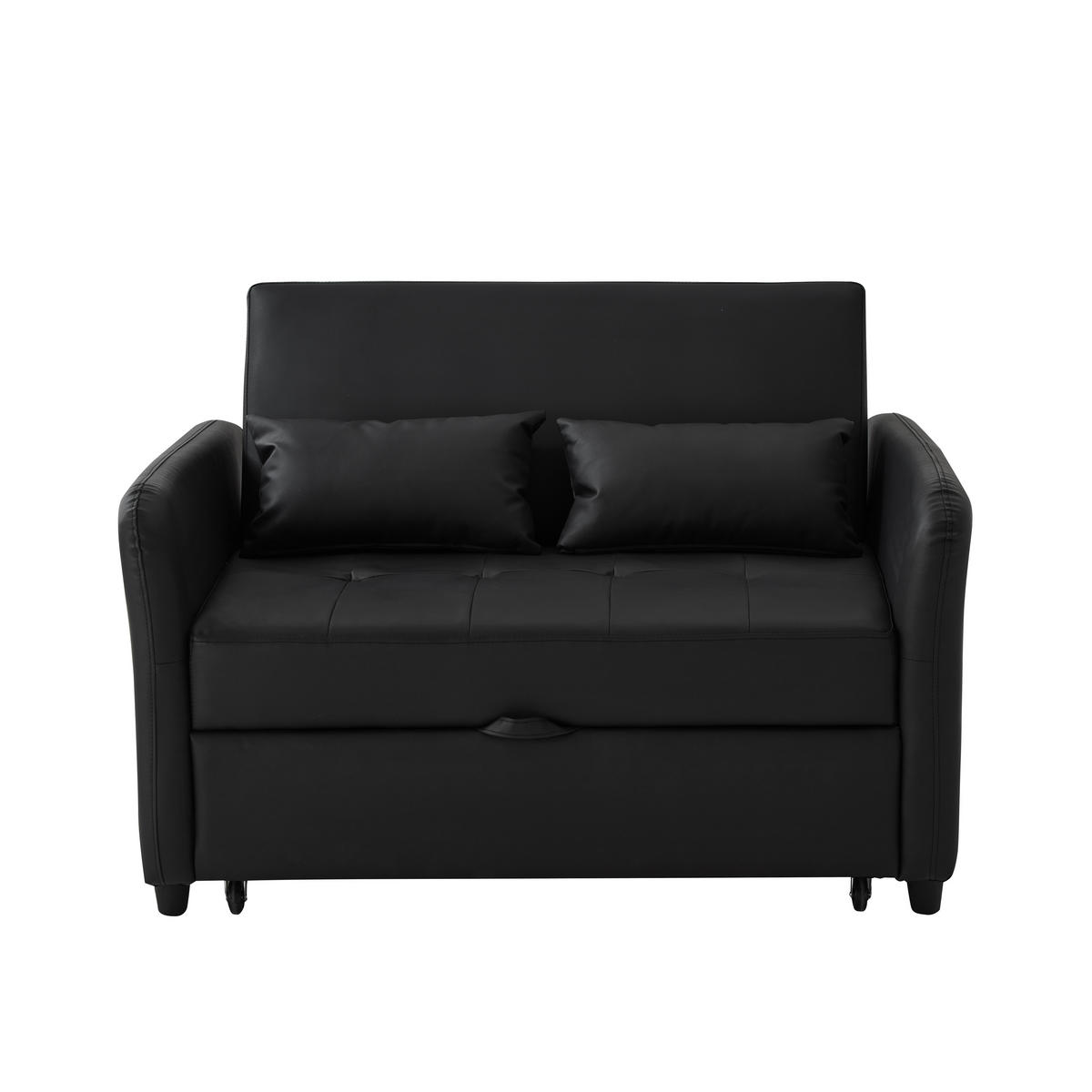 SCHLAFSOFA Zweisitzer mit verstellbarer Rückenlehne Beige Baumwoll-Leinen 166/95/46,5 cm - Schwarz, Kunststoff (122/82/83cm) - OKWISH