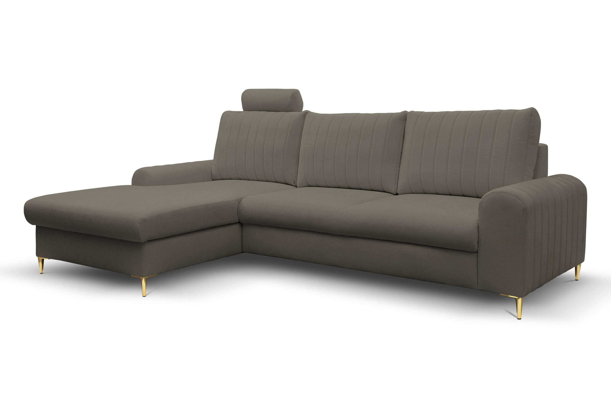 ECKSOFA VERONA L-S Grau Geflochtener Stoff mit Schlaffunktion - Grau, Holz (251/164cm) - MASSENO