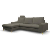 ECKSOFA VERONA L-S Grau Geflochtener Stoff mit Schlaffunktion - Grau, Holz (251/164cm) - MASSENO