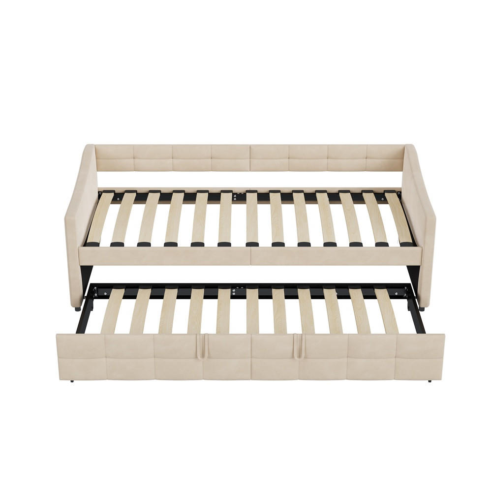 POLSTERBETT 90x200cm mit Ausziehfunktion 90x190cm - Doppelbett 90x200cm&90x190cm - ohne Matratze - Creme - Creme, Textil (90/200cm) - DELFA