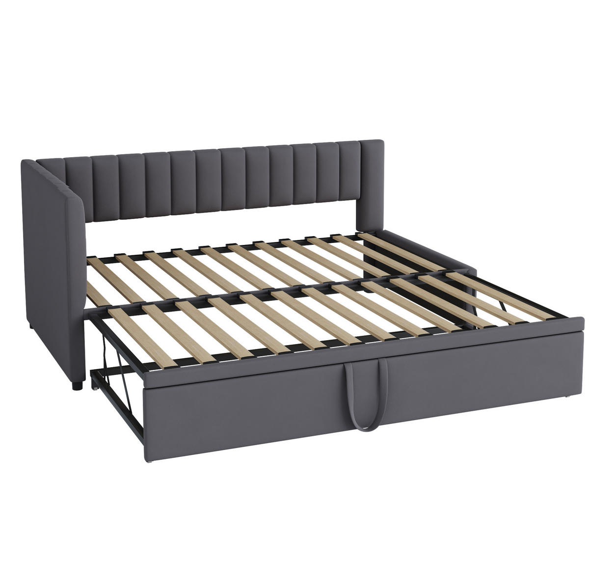 SCHLAFSOFA 90/200 cm mit Ausziehbett, L-Form und Samtbezug, Grau - Grau, Textil (97.5/75/208cm) - Redom