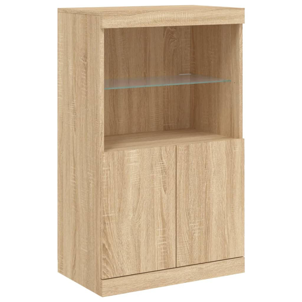 SIDEBOARD mit LED-Licht, 2 Türen 60,5/37/100 cm aus Holzwerkstoff Sonoma-Eiche Dekor - Sonoma Eiche, Holz (60.5/100/37cm) - vidaXL