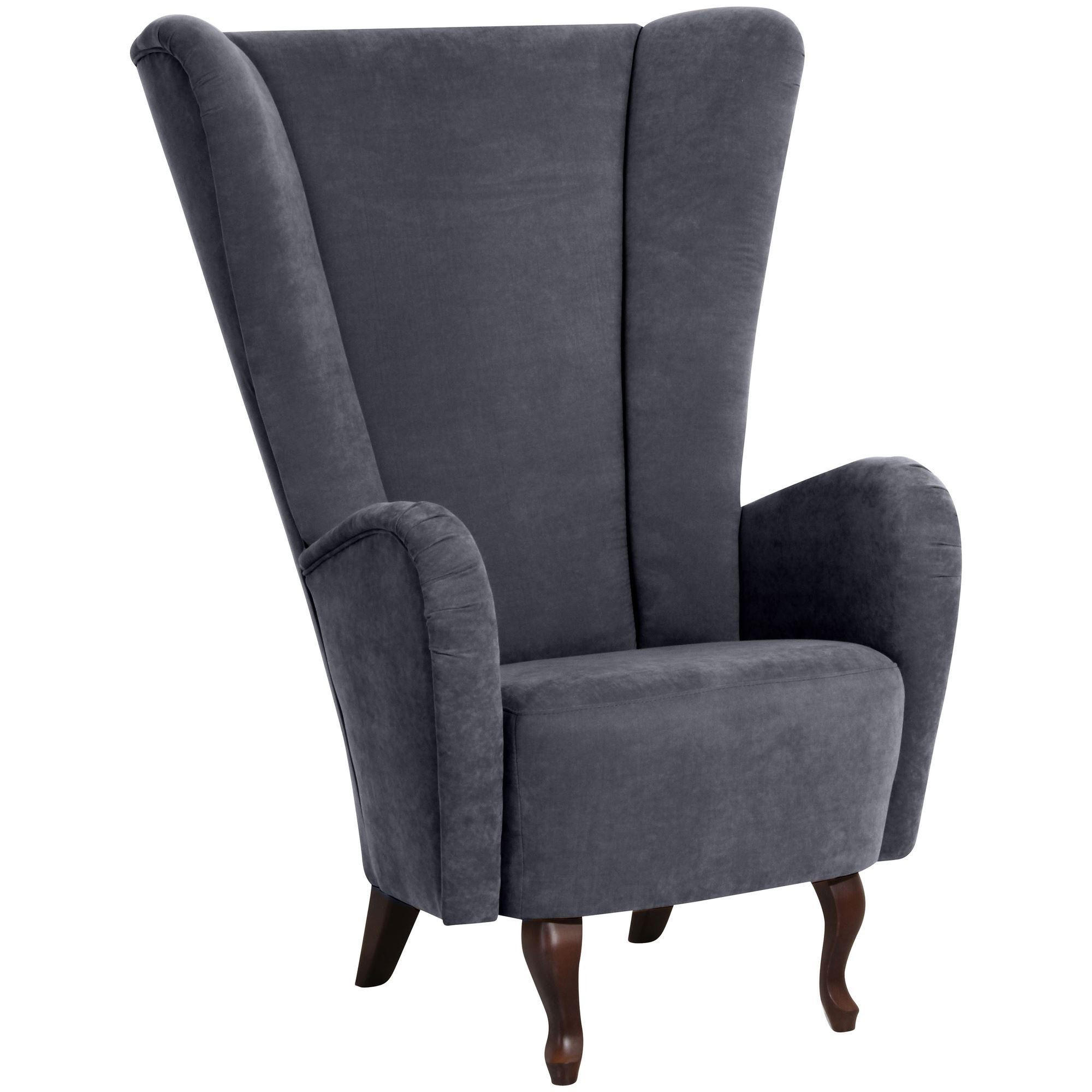 HOCHLEHNSESSEL Kailey Bezug Velourstoff Buche nussbaum dunkel / anthrazit - Anthrazit, Kunststoff (96/122/89cm) - 58aufmkessel