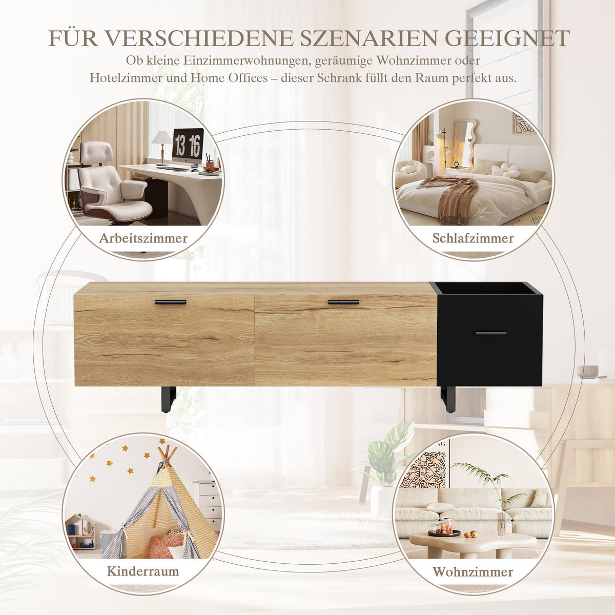 TV-ELEMENT 180/38/49 cm Schwarz mit offenen Fächern, 2 Schubladen und Stauraum - Schwarz, Holz (180/49/38cm) - Oxeza