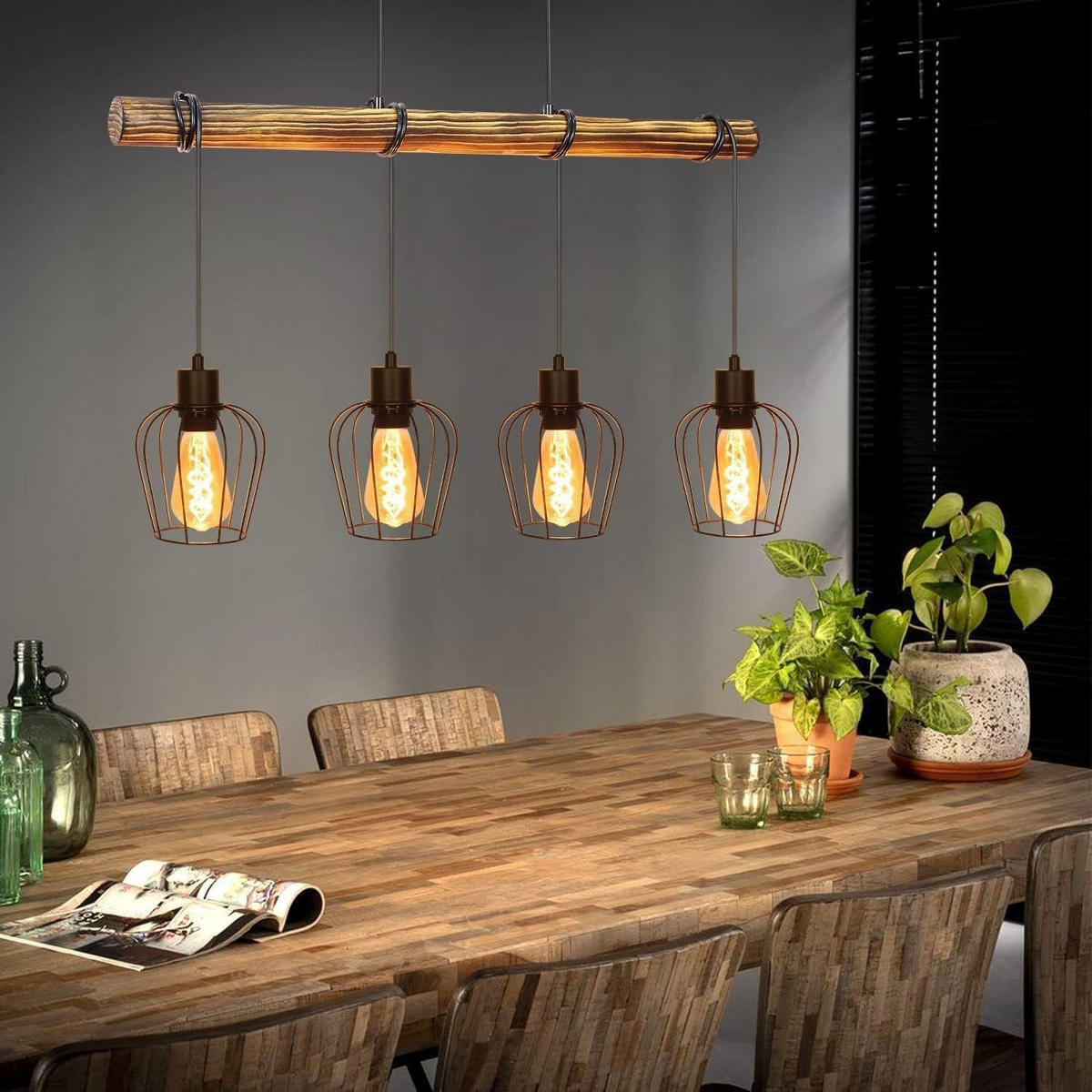 HÄNGELEUCHTE Senta 80/13/198 cm - Braun, Holz (80/13/198cm) - Nettlife