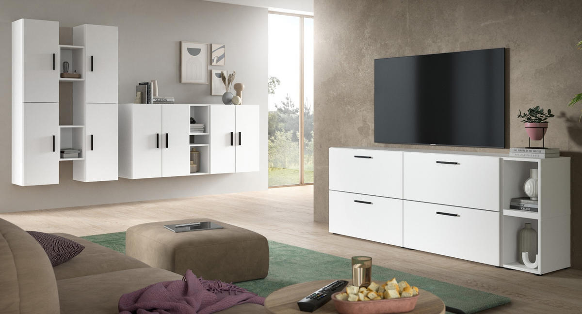 TV-LOWBOARD weiß 176 cm, Fernsehtisch hängend / stehend - Schwarz/Weiß, Holzwerkstoff/Kunststoff (176/67/34cm) - Inn.Furn