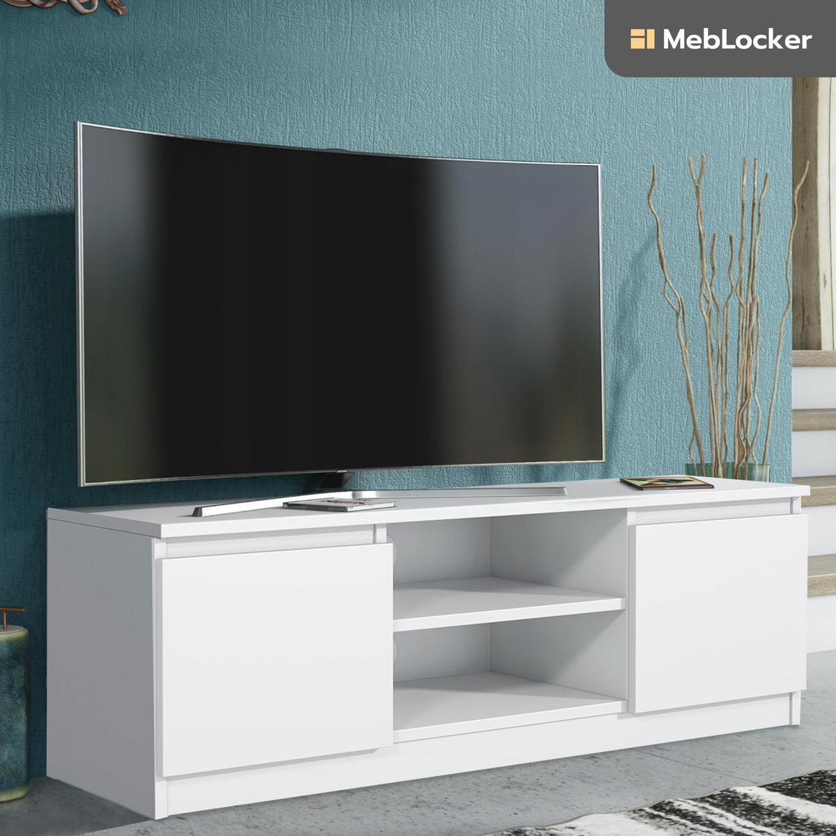 TV Schrank Weiß 120,4 x 39 x 38,5cm Wohnzimmer Möbel - Weiß, Holzwerkstoff (120/39/39cm) - MebLocker