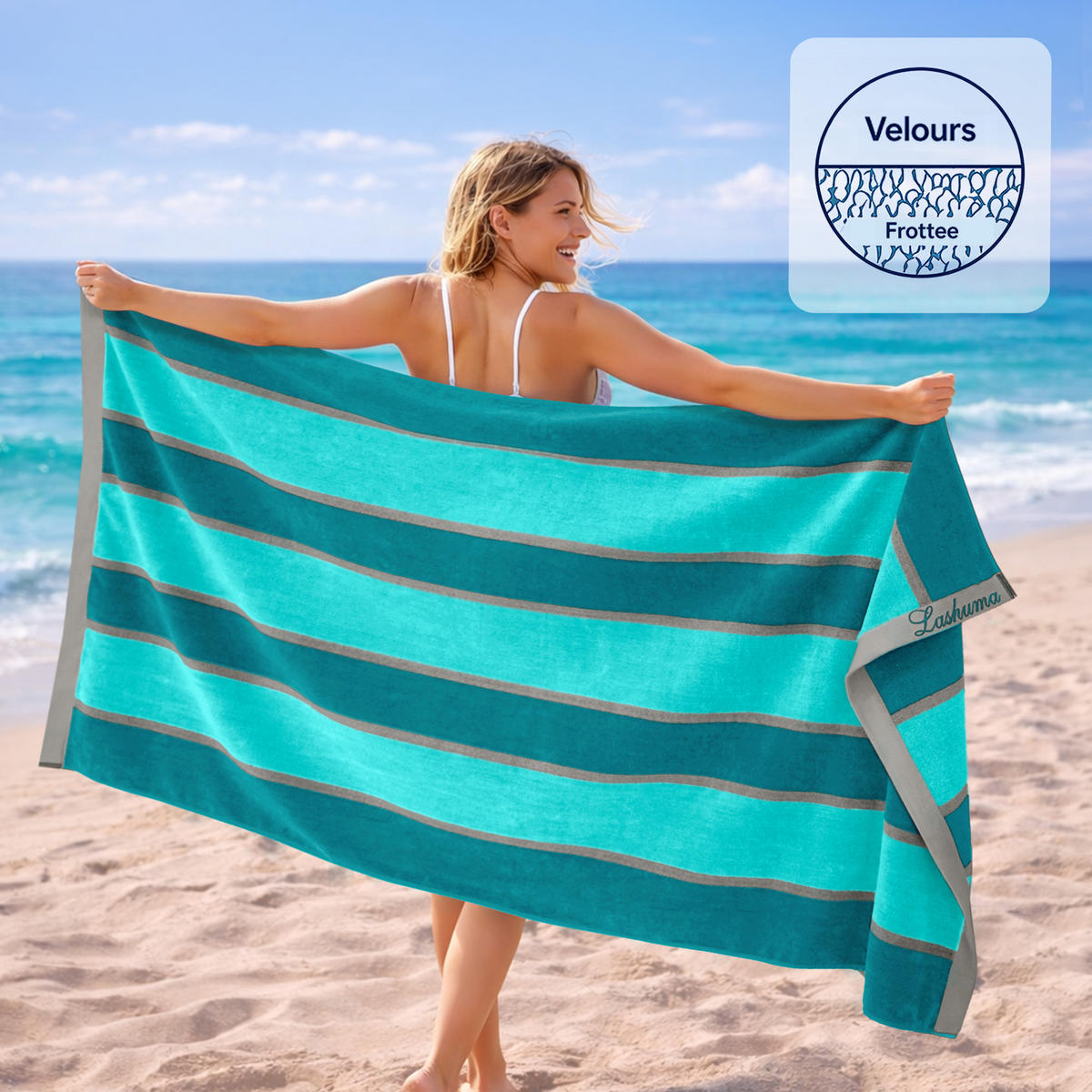 STRANDTUCH Porto 90x180 cm - Türkis/Grün, Naturmaterialien (90/180cm) - Lashuma