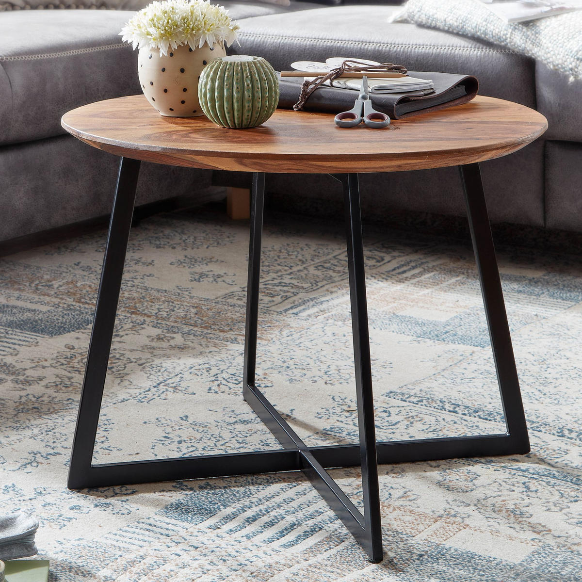 COUCHTISCH rund ARTO Sheesham - Braun, Holz (60/60/45cm) - tinkaro