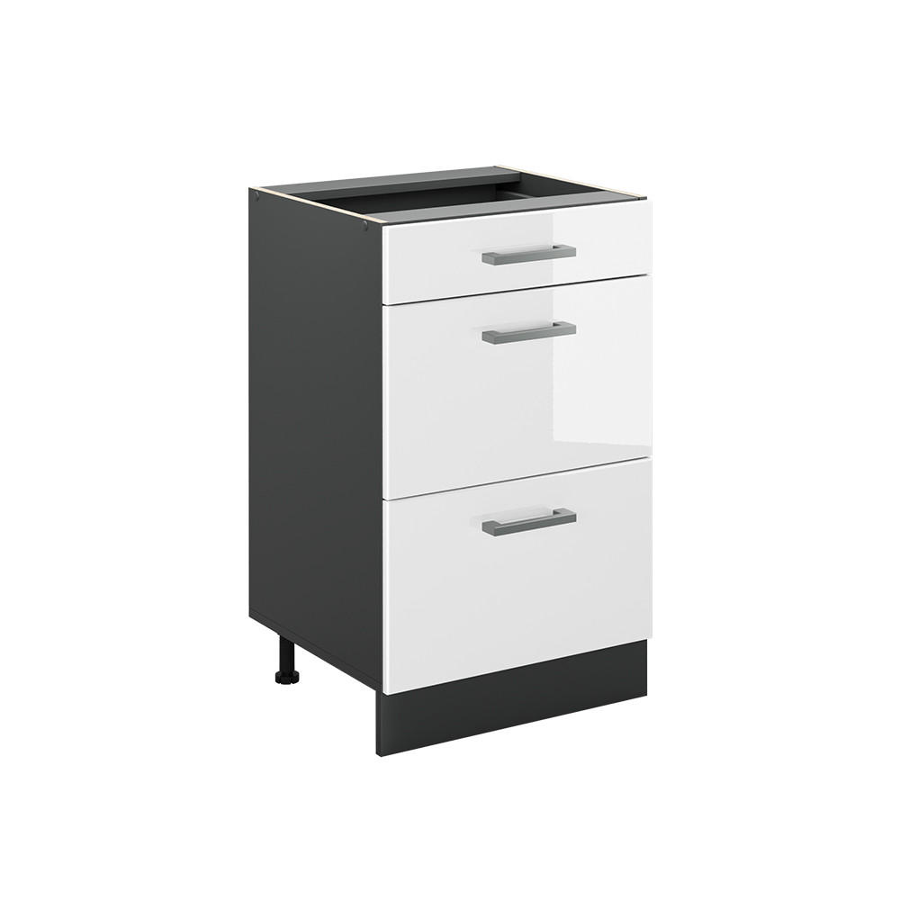 KÜCHENUNTERSCHRANK R-Line, Weiß Hochglanz/Anthrazit, 50 cm ohne Arbeitsplatte - Weiß Hochglanz/Anthrazit, Holzwerkstoff (50/81.6/46cm) - Vicco