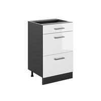 KÜCHENUNTERSCHRANK R-Line, Weiß Hochglanz/Anthrazit, 50 cm ohne Arbeitsplatte - Weiß Hochglanz/Anthrazit, Holzwerkstoff (50/81.6/46cm) - Vicco