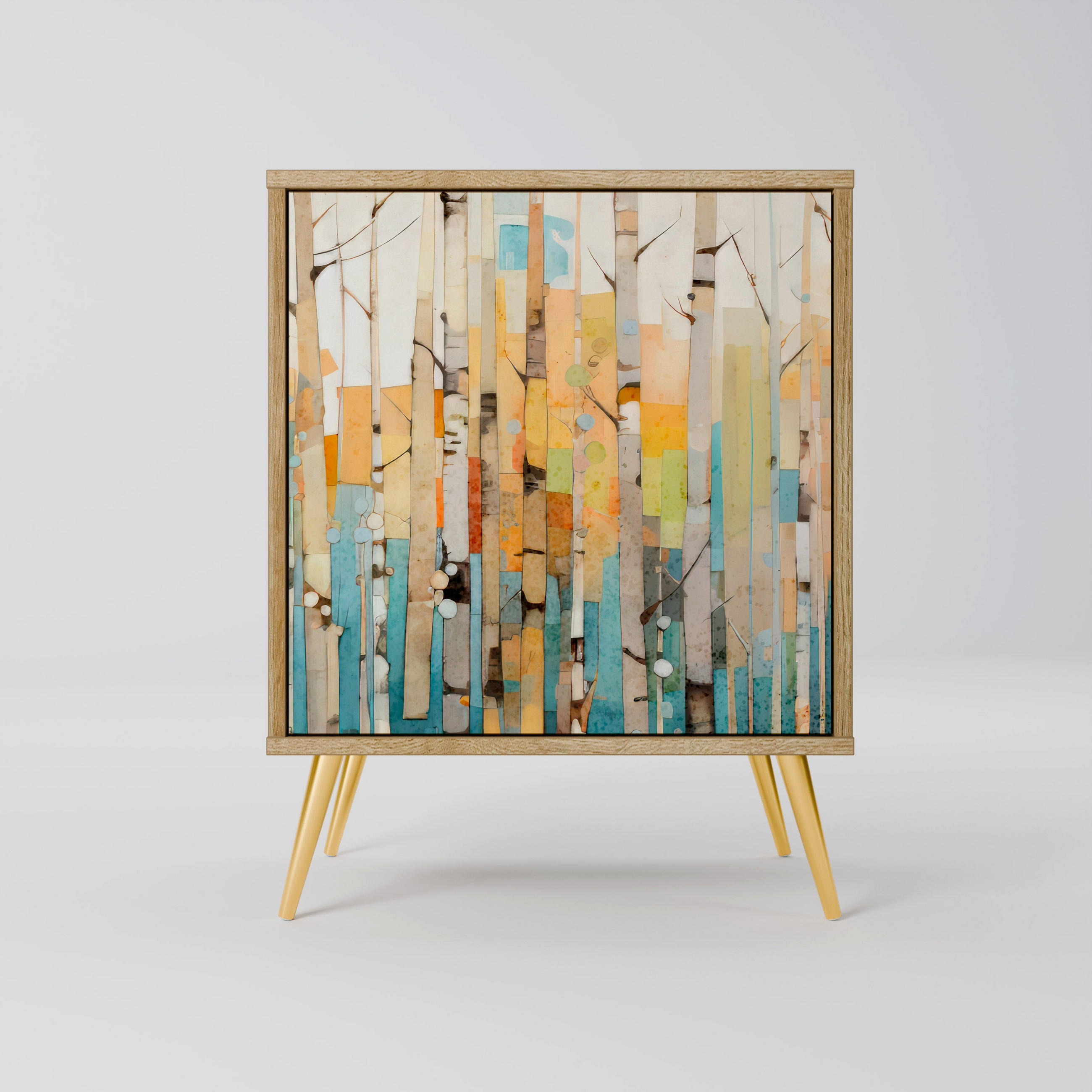 SIDEBOARD BIRCH KALEIDOSCOPE, Eichefarben, 57,5x42x75,5 cm, Goldfarbene Metallfüße - Eichefarben/Goldfarben, Holzwerkstoff/Metall (57.5/75.5/42cm) - SpaceRebels