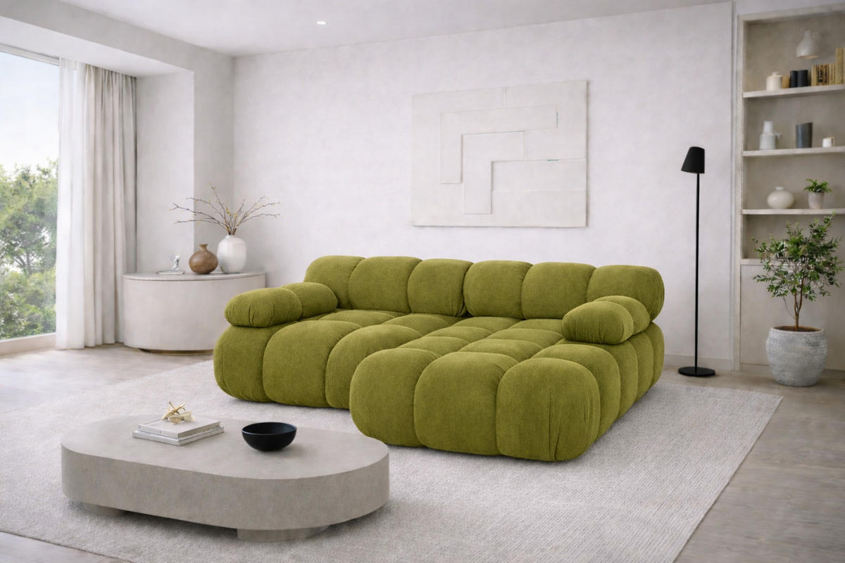 ECKSOFA L-form Mini Modular, Veloursstoff Salvador, Olive, Rechts, Selia - Olivgrün, Holz (190/160cm) - Kaiser Möbel