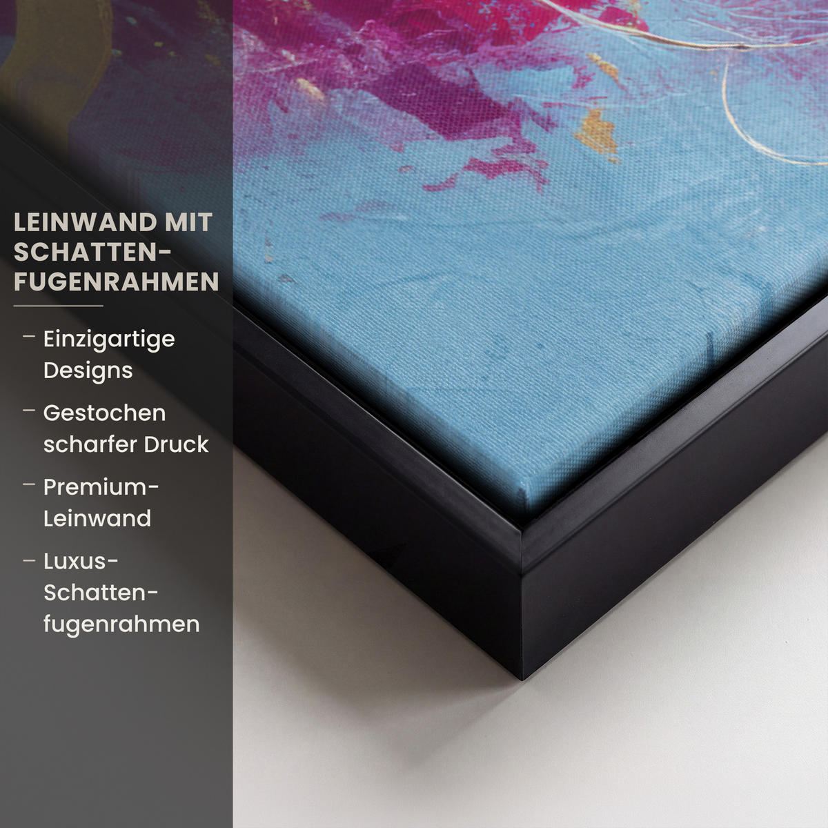 LEINWAND Bilder mit Rahmen - Kreise - Gold - Abstrakt - 80x60 - Blau, Textil (80/60cm) - MuchoWow