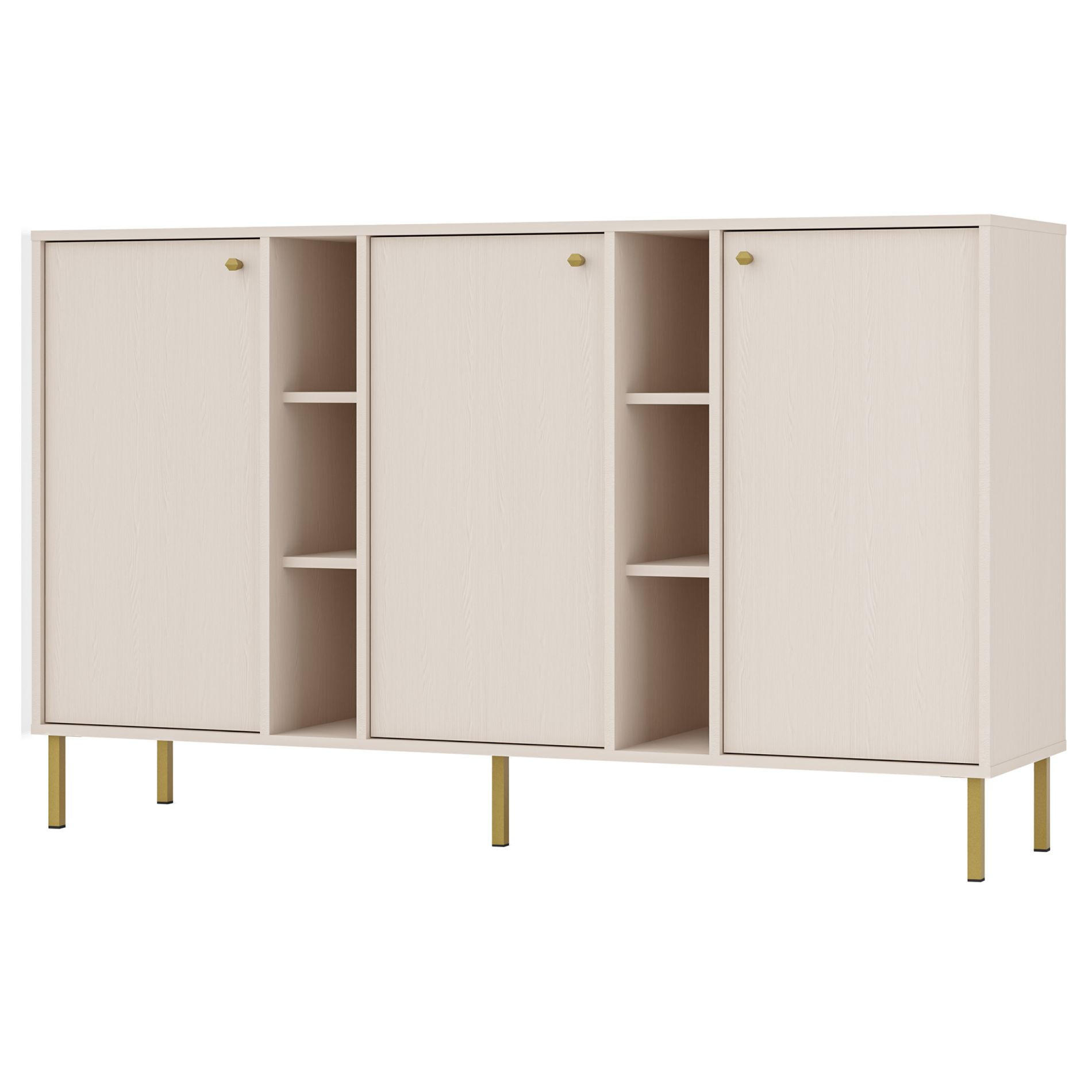 SIDEBOARD Oktio Sandbeige 159 cm - Beige/Goldfarben, Holzwerkstoff/Metall (157.7/95/40.8cm) - Selsey
