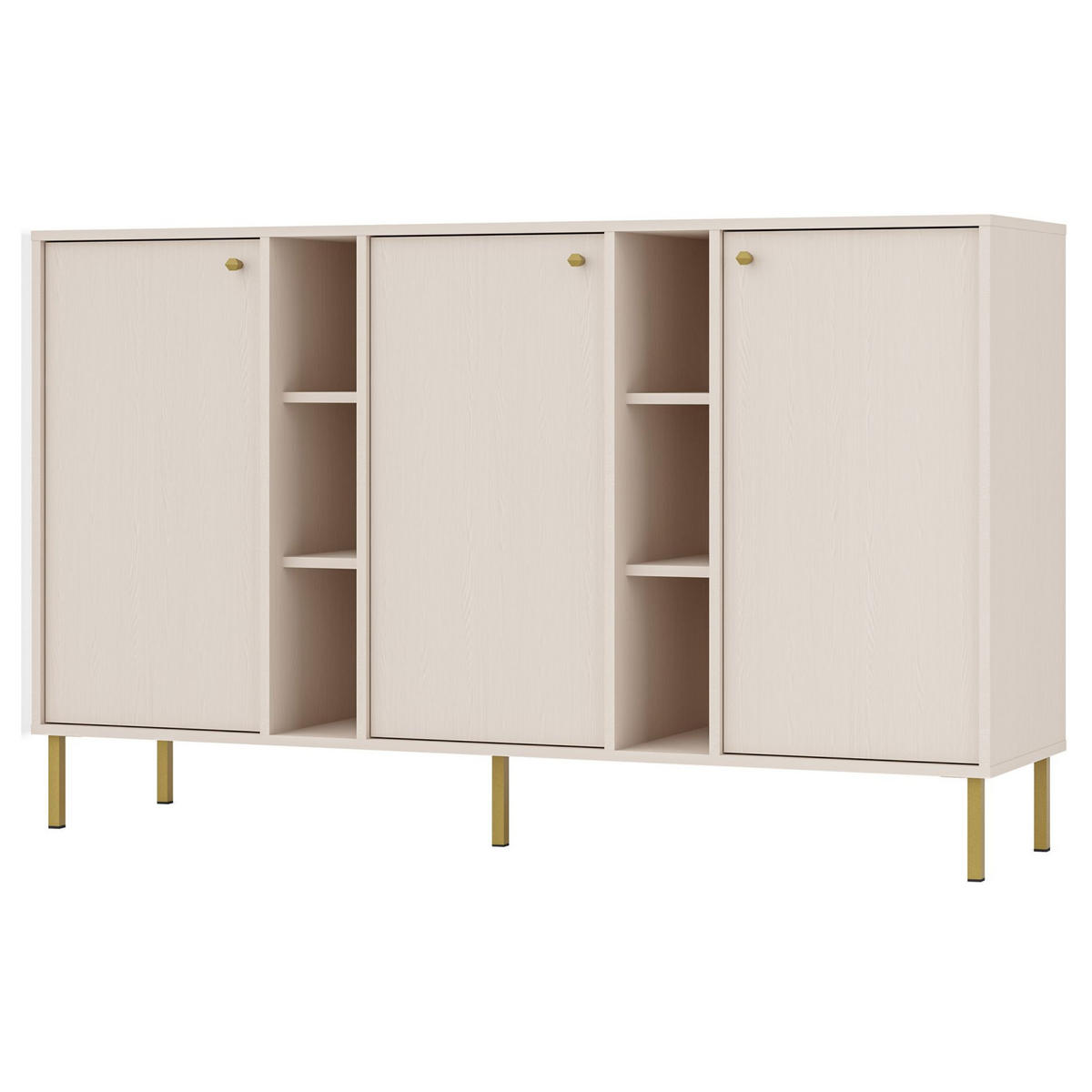 SIDEBOARD Oktio Sandbeige 159 cm - Beige/Goldfarben, Holzwerkstoff/Metall (157.7/95/40.8cm) - Selsey
